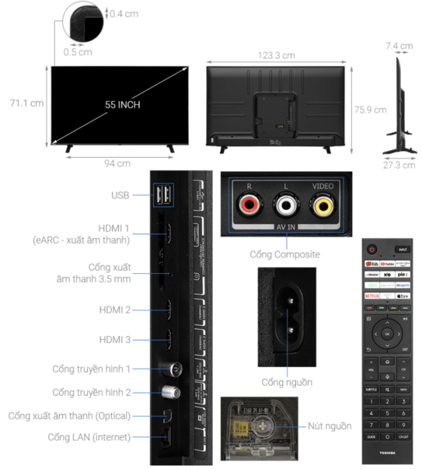 SMART TIVI 4K 55 INCH TOSHIBA 55E330MP