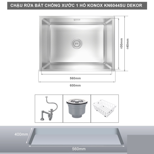 Chậu rửa bát 1 hố chống xước Konox KN6044SU Dekor - 3