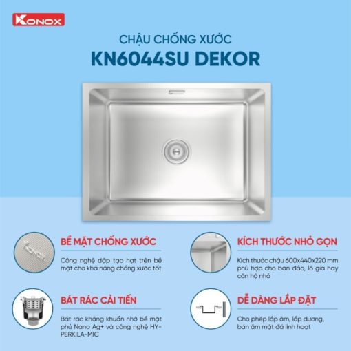 Chậu rửa bát 1 hố chống xước Konox KN6044SU Dekor - 7
