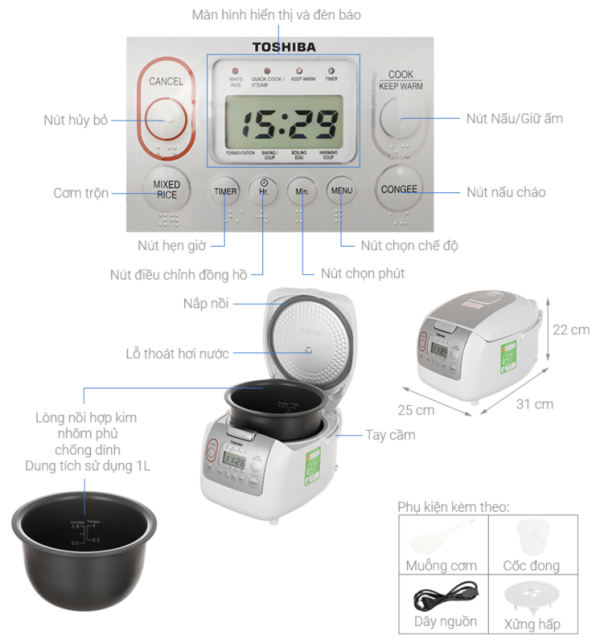 NỒI CƠM ĐIỆN TỬ TOSHIBA RC 10NMFVN(WT)