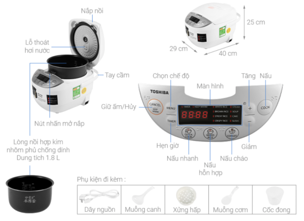 NỒI CƠM ĐIỆN TỬ TOSHIBA RC 18DH2PV(W)