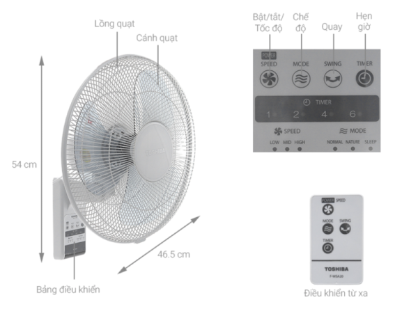 QUẠT TREO TƯỜNG TOSHIBA F WSA20(H)VN 55W