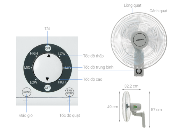 QUẠT TREO TƯỜNG TOSHIBA F AWZ50VN(H) 55W
