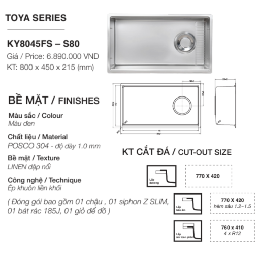 Chậu rửa bát KLUGER KH8045FS-S80
