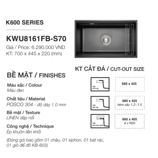 Chậu rửa bát KLUGER KWU8161FB-S70