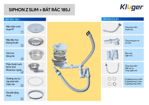 Siphon chậu rửa bát 1 hố Kluger Z-SLIM