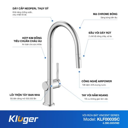 Vòi rửa chén KLUGER KLF0003SC