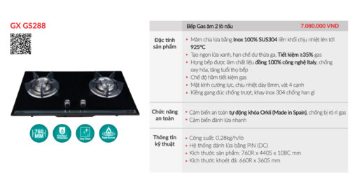 Bếp gas âm GrandX GX GS288 - 3