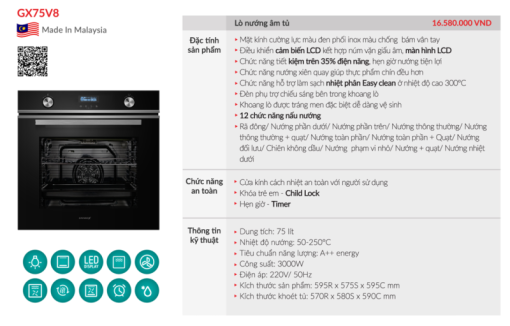 Lò nướng âm tủ GrandX GX75V8 - 3