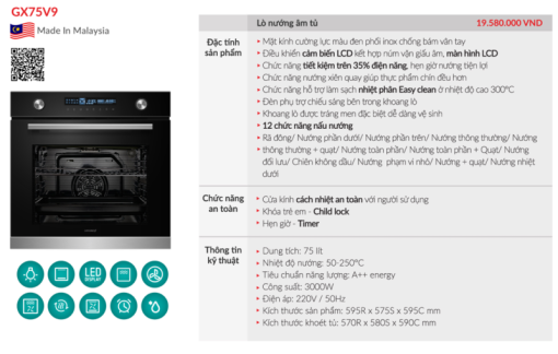 Lò nướng âm tủ GrandX GX75V9 - 3