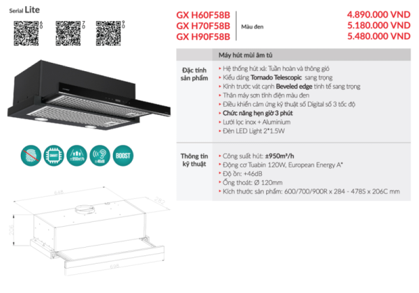 Máy hút mùi âm tủ GrandX GX H60F58B - 3