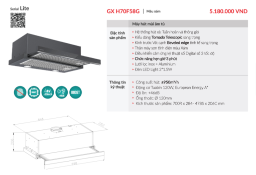 Máy hút mùi âm tủ GrandX GX H70F58G - 3