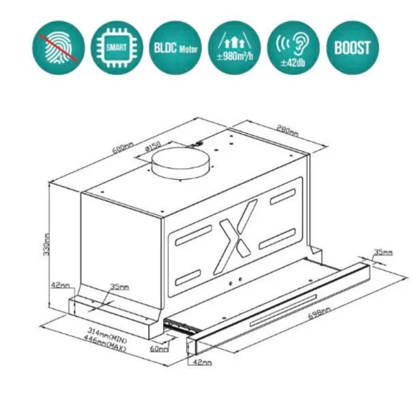 Máy hút mùi âm tủ GrandX GX H70F75B - 5