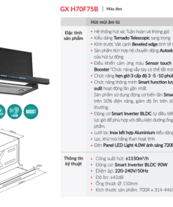 Máy hút mùi âm tủ GrandX GX H70F75B - 7 Máy hút mùi âm tủ GrandX GX H70F75B