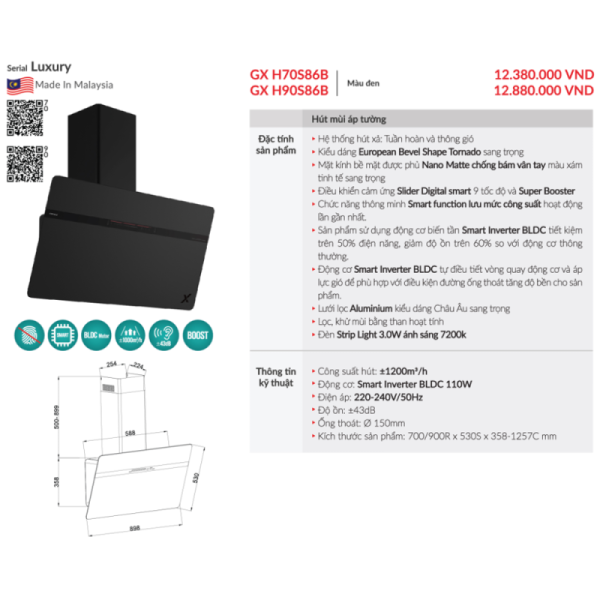 Máy hút mùi áp tường GrandX GX H70S86B - 3