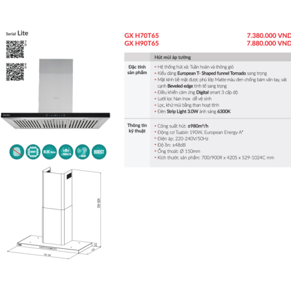 Máy hút mùi áp tường GrandX GX H70T65 - 3