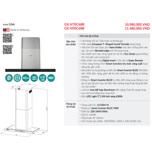 Máy hút mùi áp tường GrandX GX H90C68B - 3