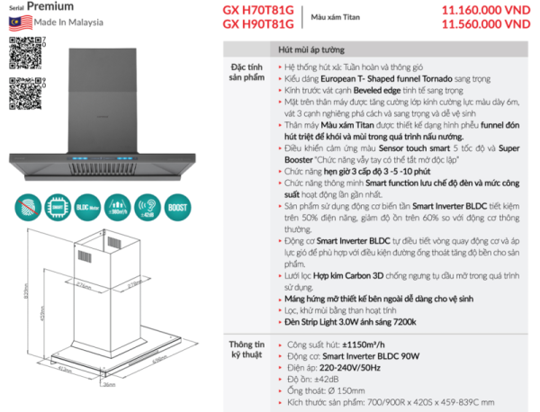 Máy hút mùi áp tường GrandX GX H90T81G - 3