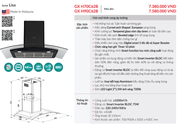 Máy hút mùi GrandX GX H70C62B - 5