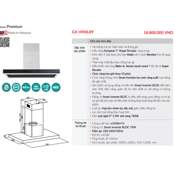 Máy hút mùi GrandX GX H90IL89 - 3