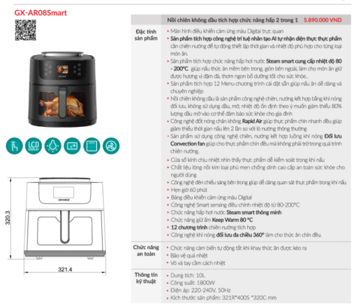 Nồi chiên không dầu GrandX GX-AR08SMART - 3