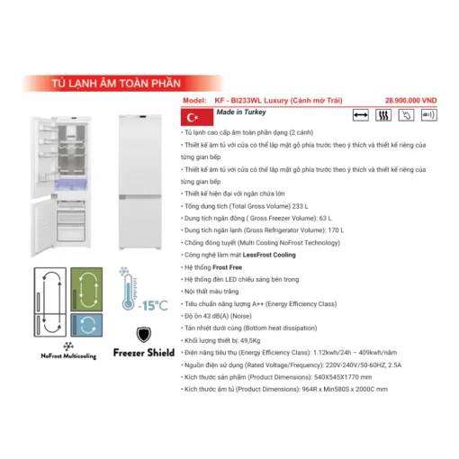 Tủ lạnh KAFF KF-BI233WR Luxury (Cánh mở phải) - 3