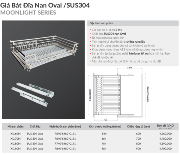 Giá bát đĩa tủ dưới GrandX XD.70M - 3