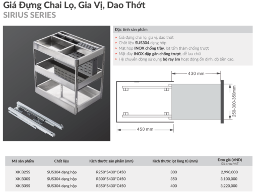 Giá đựng chai lọ, gia vị, dao thớt GrandX XK.B30S - 5
