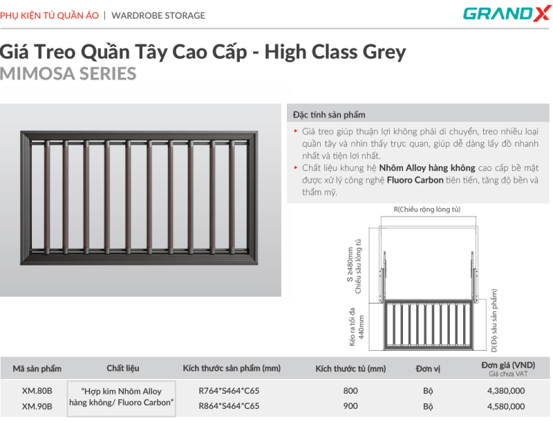 Giá treo quần tây GrandX XM.80B - 16 Giá treo quần tây GrandX XM.80B