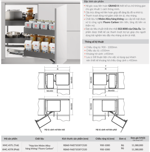 Kệ góc liên hoàn GrandX XMC.45TL - 5