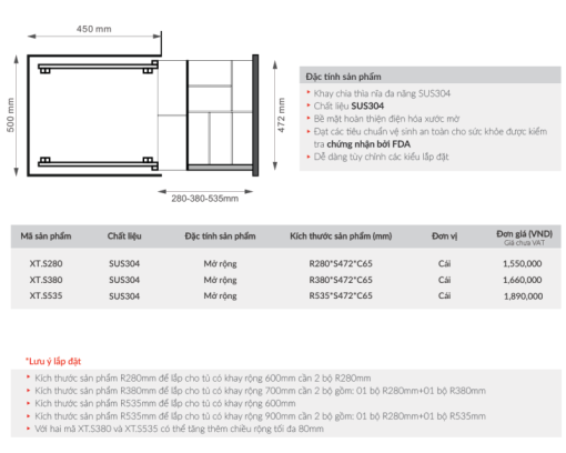 Khay chia thìa nĩa GrandX XT.S380 - 5