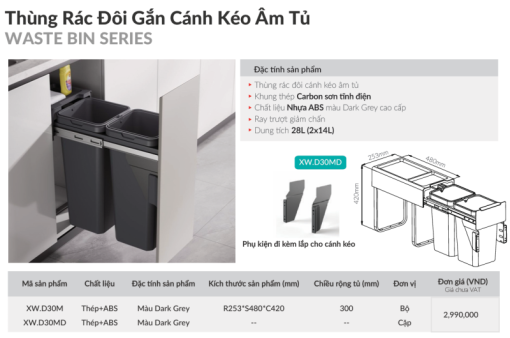 Thùng rác đôi GrandX XW.D30MD - 3