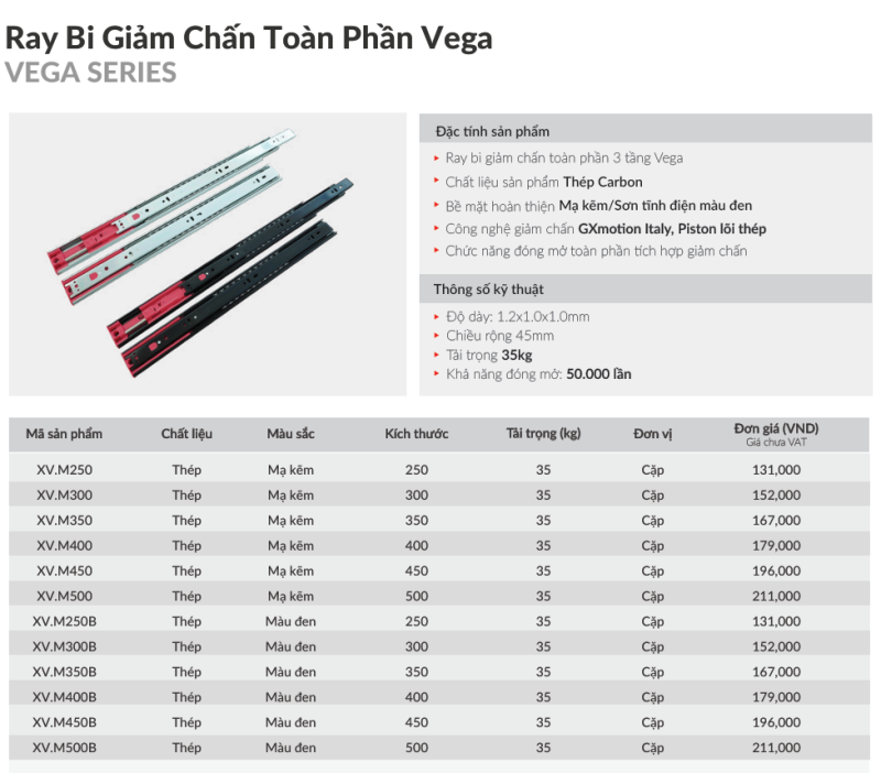 Ray bi giảm chấn GrandX XV.M500B - 12 Ray bi giảm chấn GrandX XV.M500B