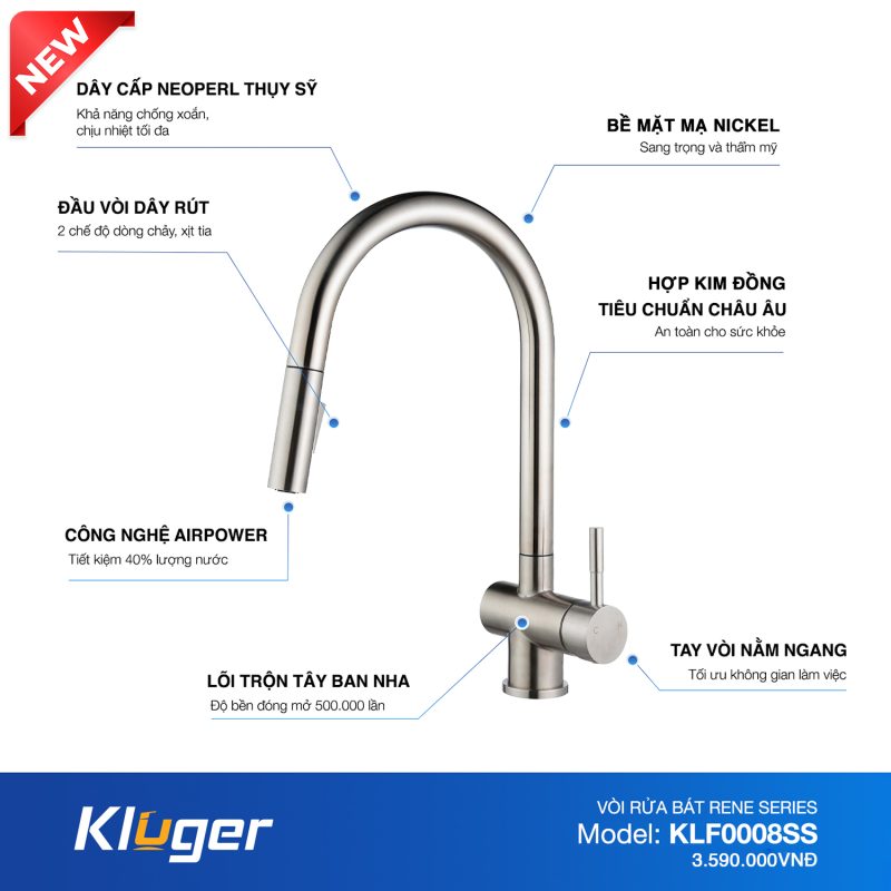 Vòi rửa bát KLUGER KLF0008SS - 9 Vòi rửa bát KLUGER KLF0008SS