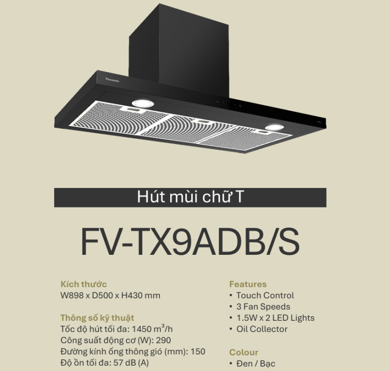 Máy hút mùi Panasonic FV-TX9ADB/S màu đen - 15 Máy hút mùi Panasonic FV-TX9ADB/S màu đen
