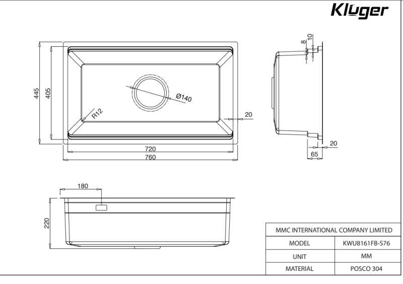 CHẬU RỬA BÁT KLUGER KWF8161FB-S76 - 19 CHẬU RỬA BÁT KLUGER KWF8161FB-S76