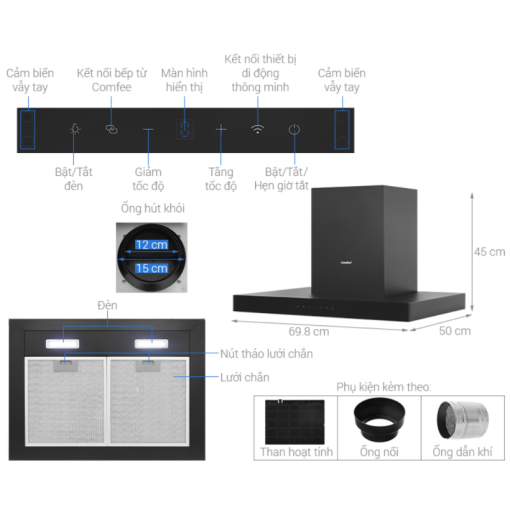 Máy hút mùi AI Connect COMFEE CH-70TM77B - 3