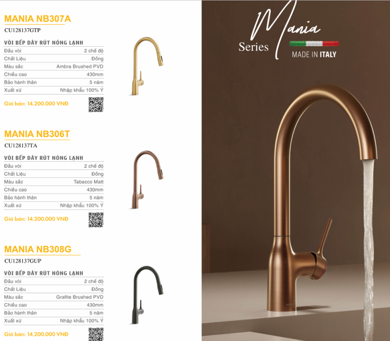 Vòi rửa bát NOBILI MANIA NB307A CU128137GTP - 32 Vòi rửa bát NOBILI MANIA NB307A CU128137GTP