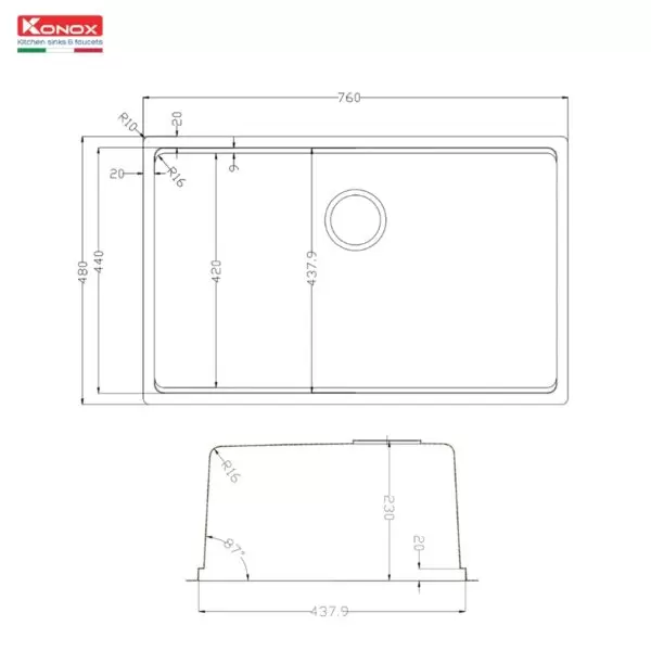 Chậu rửa bát KONOX TARI 7648SM - 11 Chậu rửa bát KONOX TARI 7648SM
