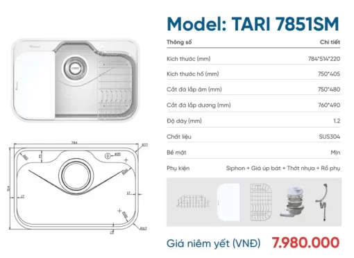 Chậu rửa bát KONOX TARI 7851SM - 4
