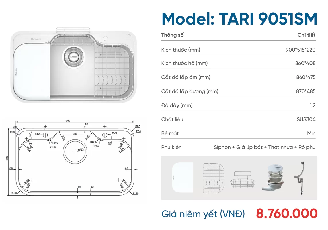Chậu rửa bát KONOX TARI 9051SM - 43 Chậu rửa bát KONOX TARI 9051SM