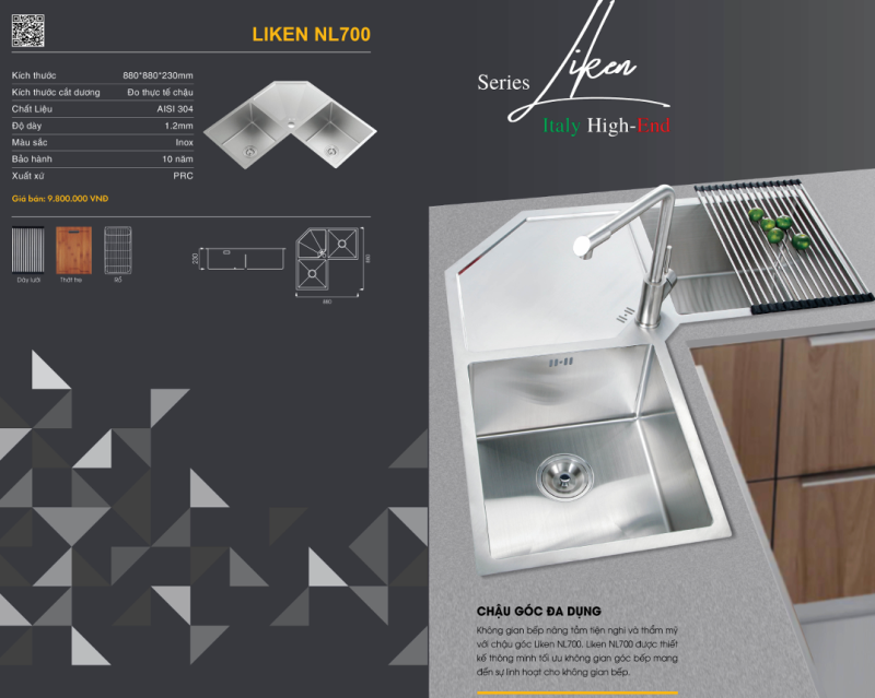 Chậu rửa bát NoBiNox LIKEN NL700 - 44 Chậu rửa bát NoBiNox LIKEN NL700