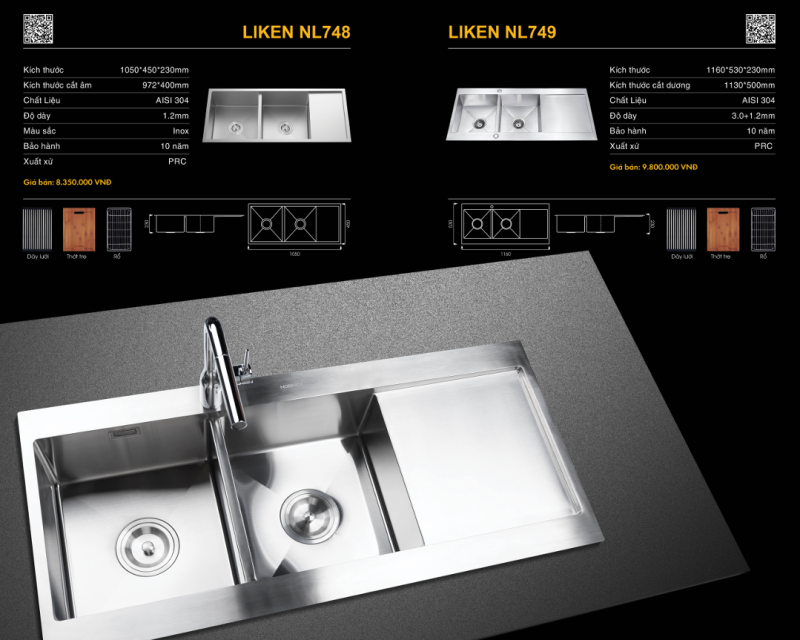 Chậu rửa bát NoBiNox LIKEN NL749 - 31 Chậu rửa bát NoBiNox LIKEN NL749