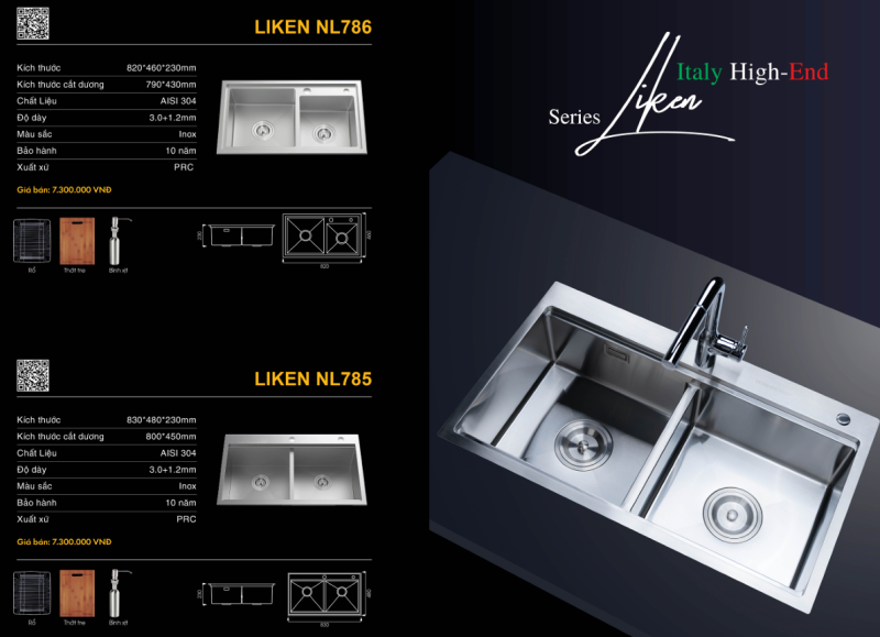 Chậu rửa bát NoBiNox LIKEN NL785 - 45 Chậu rửa bát NoBiNox LIKEN NL785