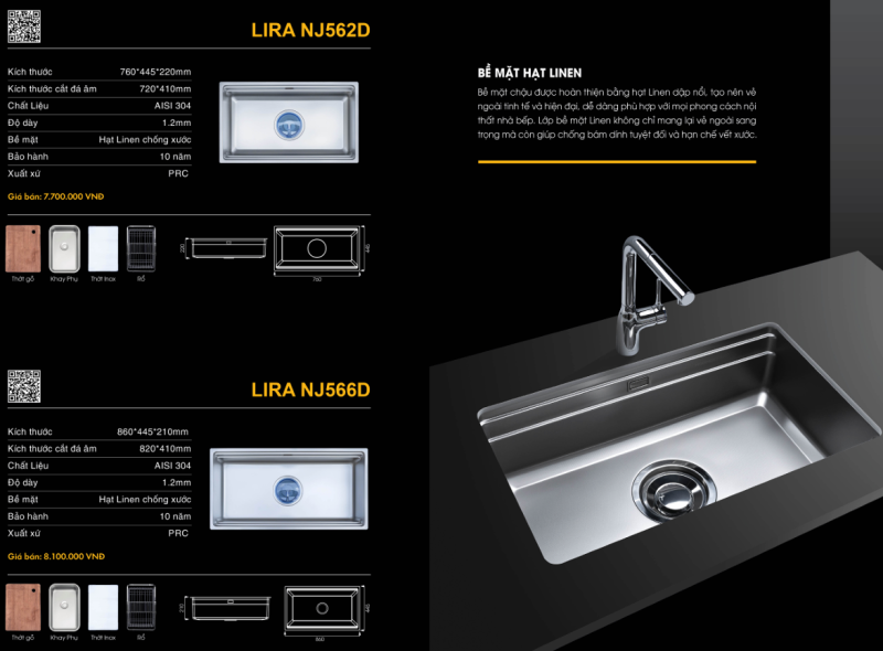 Chậu rửa bát NoBiNox LIRA NJ562D - 48 Chậu rửa bát NoBiNox LIRA NJ562D