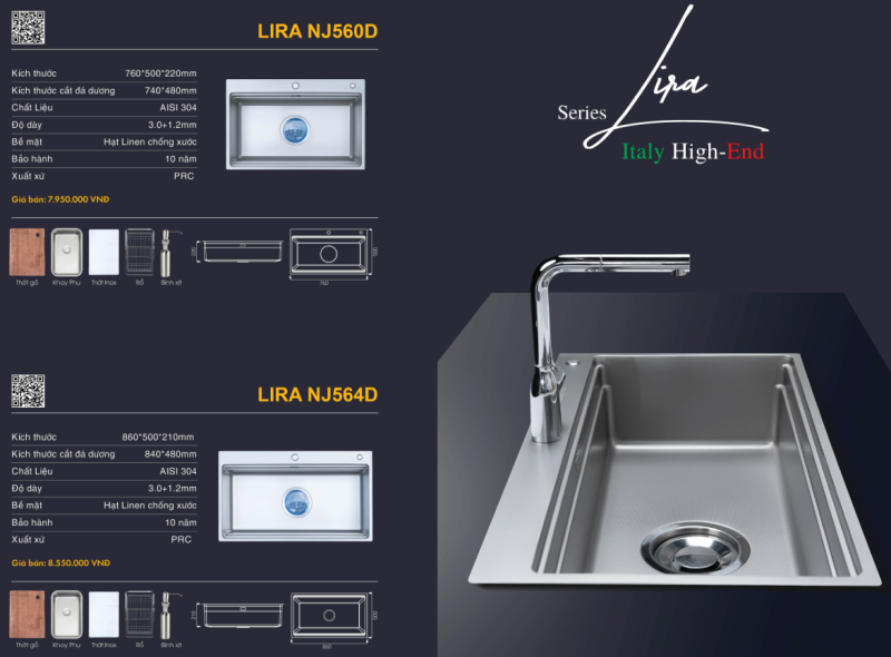 Chậu rửa bát NoBiNox LIRA NJ564D - 36 Chậu rửa bát NoBiNox LIRA NJ564D