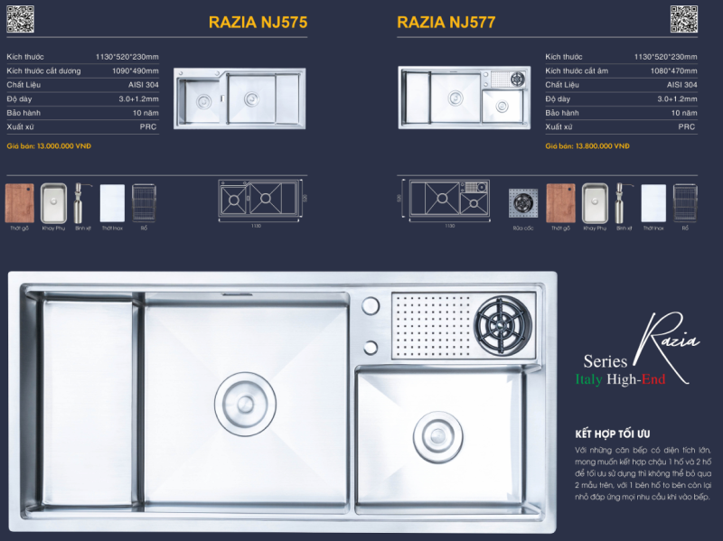 Chậu rửa bát NoBiNox RAZIA NJ577 - 59 Chậu rửa bát NoBiNox RAZIA NJ577
