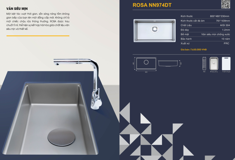 Chậu rửa bát NoBiNox ROSA NN974DT - 32 Chậu rửa bát NoBiNox ROSA NN974DT