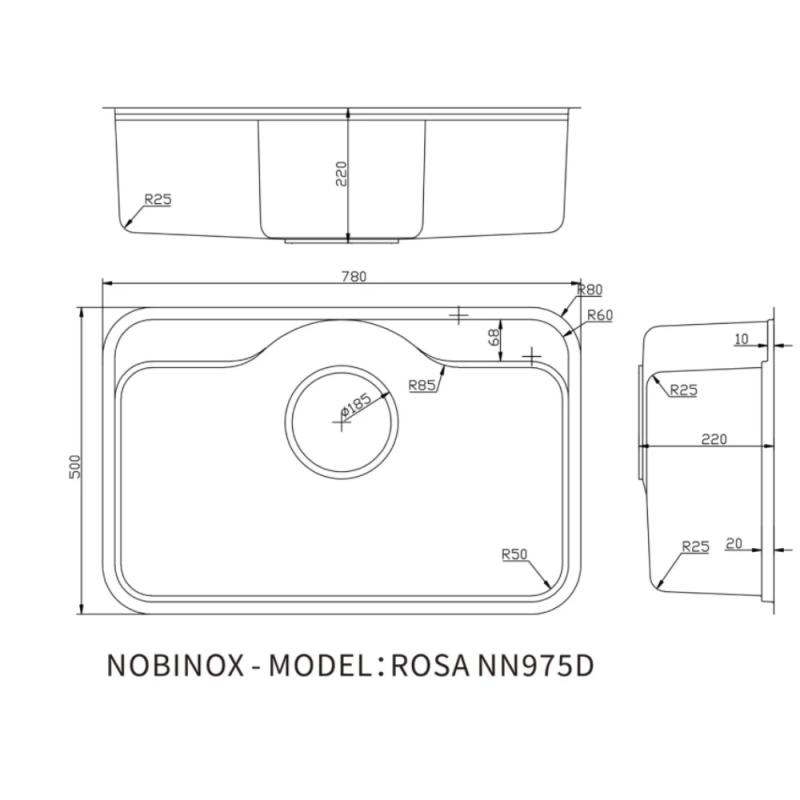 Chậu rửa bát NoBiNox ROSA NN975D - 51 Chậu rửa bát NoBiNox ROSA NN975D