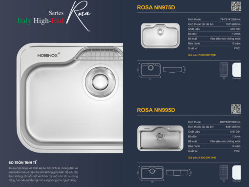 Chậu rửa bát NoBiNox ROSA NN995D - 5